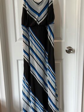 HeartSoul Black, White & Blue Striped Maxi Dress